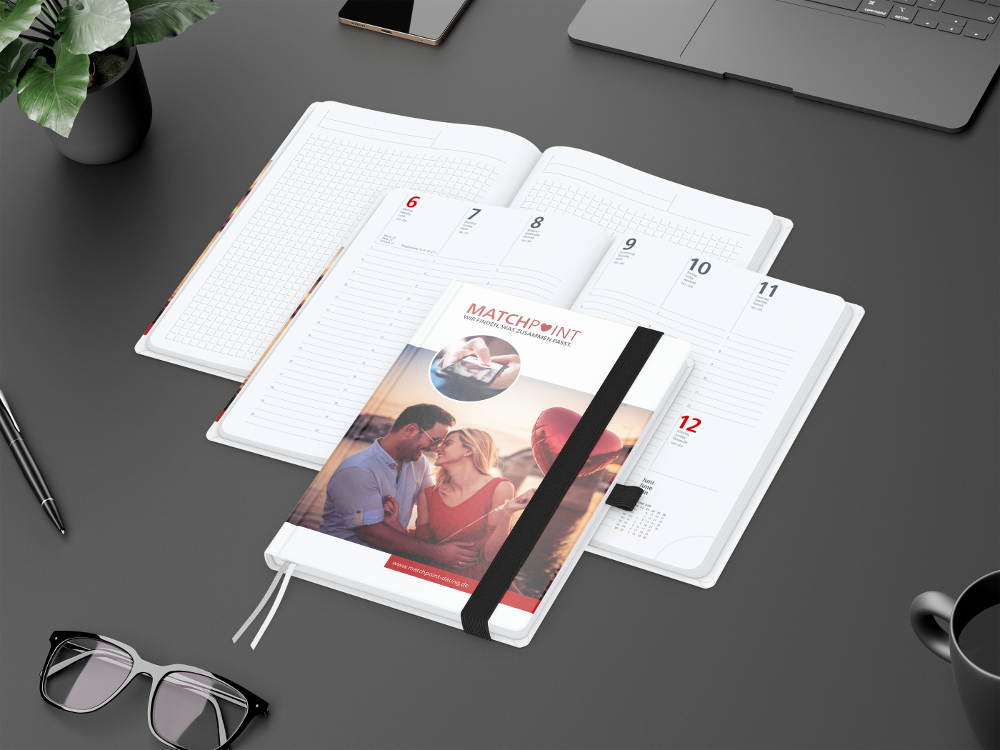 Wochenkalender vorne + Notizen hinten Match-Hybrid Papier-Hardcover, DIN A5, Einband-Material Papier glänzend