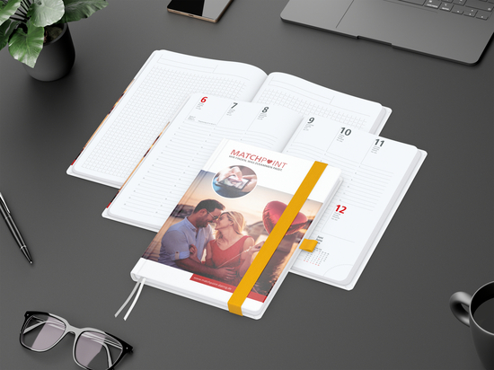 Wochenkalender vorne + Notizen hinten Match-Hybrid Papier-Hardcover, DIN A5, Einband-Material Papier glänzend