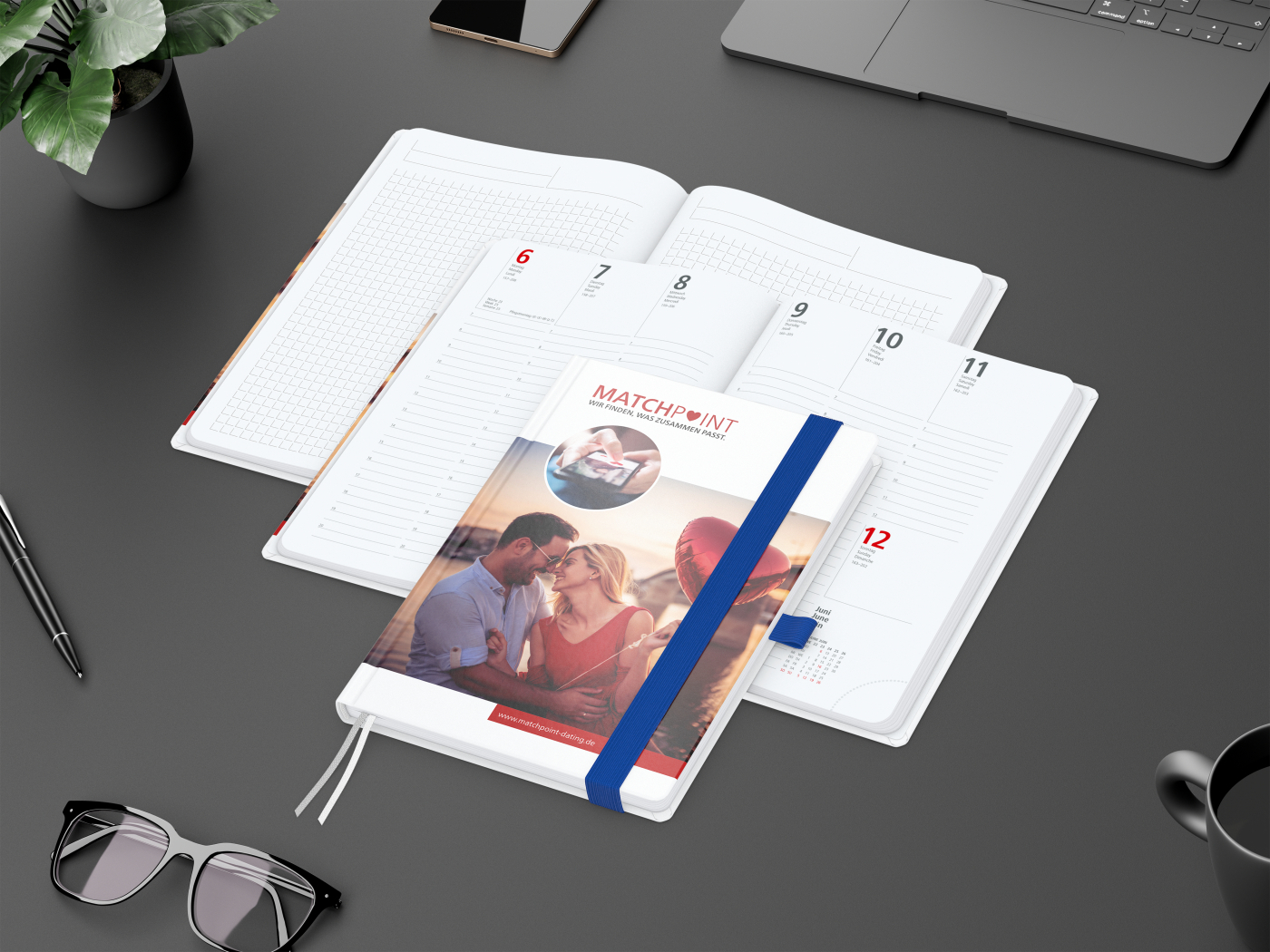 Wochenkalender vorne + Notizen hinten Match-Hybrid Papier-Hardcover, DIN A5, Einband-Material Papier matt