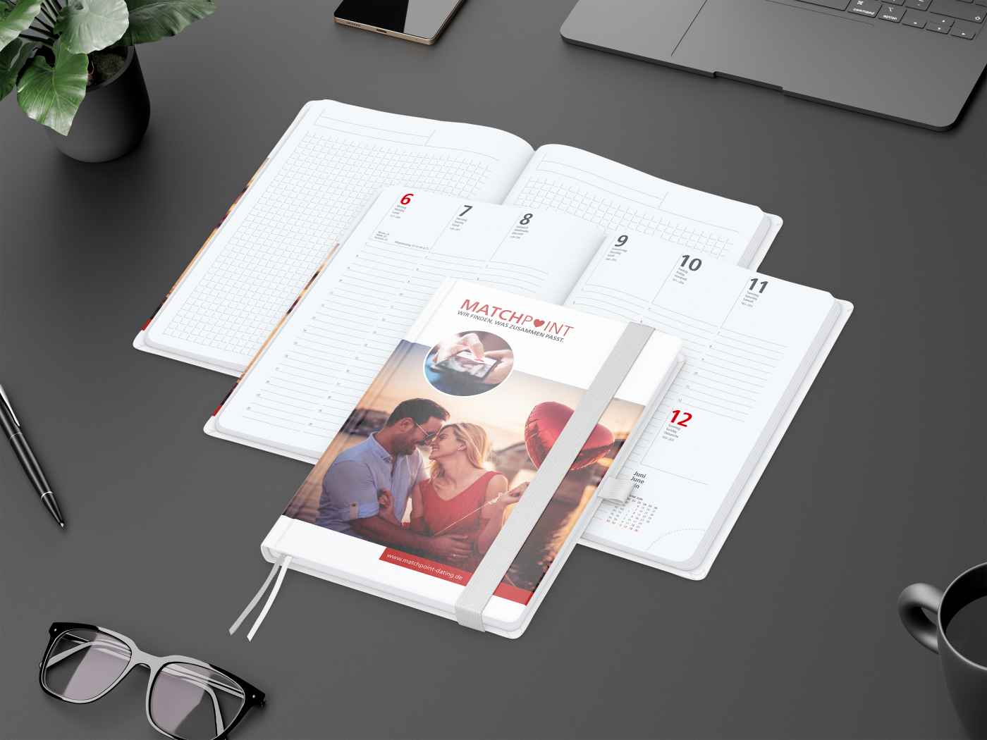 Wochenkalender vorne + Notizen hinten Match-Hybrid Papier-Hardcover, DIN A5, Einband-Material Papier matt
