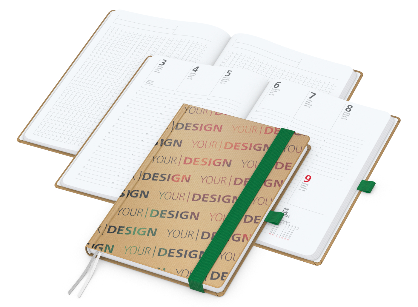 Wochenkalender vorne + Notizen hinten Match-Hybrid Papier-Hardcover, DIN A5, Einband-Material Naturpapier braun