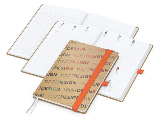 Wochenkalender vorne + Notizen hinten Match-Hybrid Papier-Hardcover, DIN A5, Einband-Material Naturpapier braun