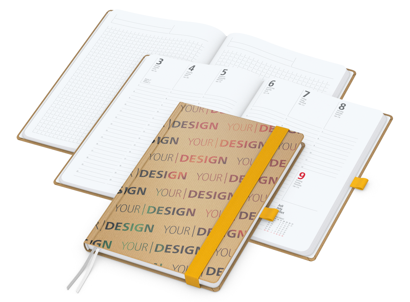 Wochenkalender vorne + Notizen hinten Match-Hybrid Papier-Hardcover, DIN A5, Einband-Material Naturpapier braun
