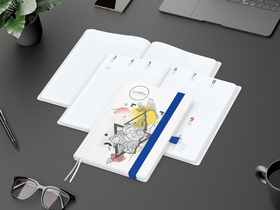Wochenkalender vorne + Notizen hinten Match-Hybrid Papier-Hardcover, DIN A5, Einband-Material Naturpapier weiß