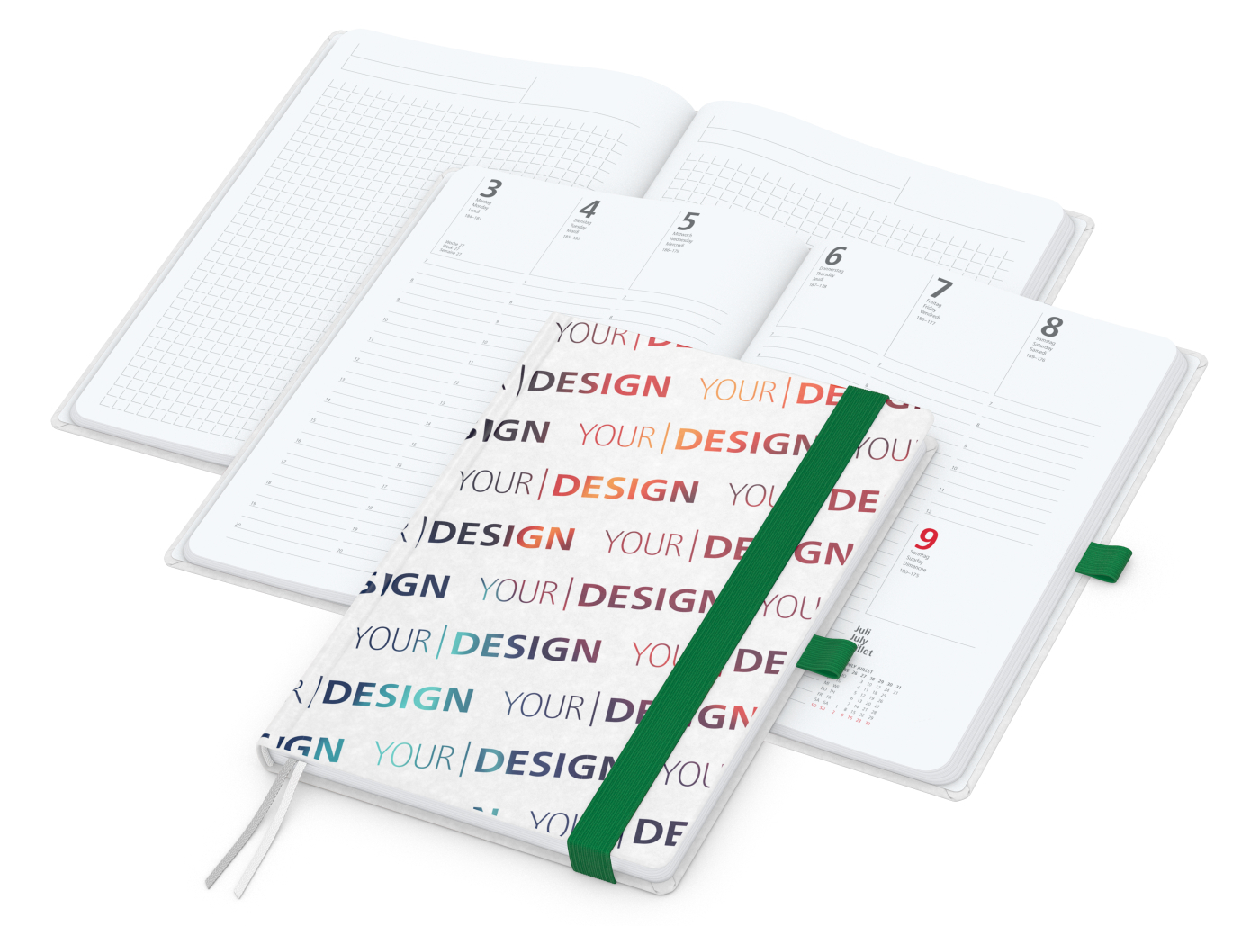 Wochenkalender vorne + Notizen hinten Match-Hybrid Papier-Hardcover, DIN A5, Einband-Material Naturpapier weiß