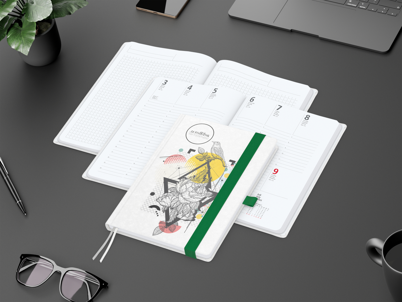 Wochenkalender vorne + Notizen hinten Match-Hybrid Papier-Hardcover, DIN A5, Einband-Material Naturpapier weiß