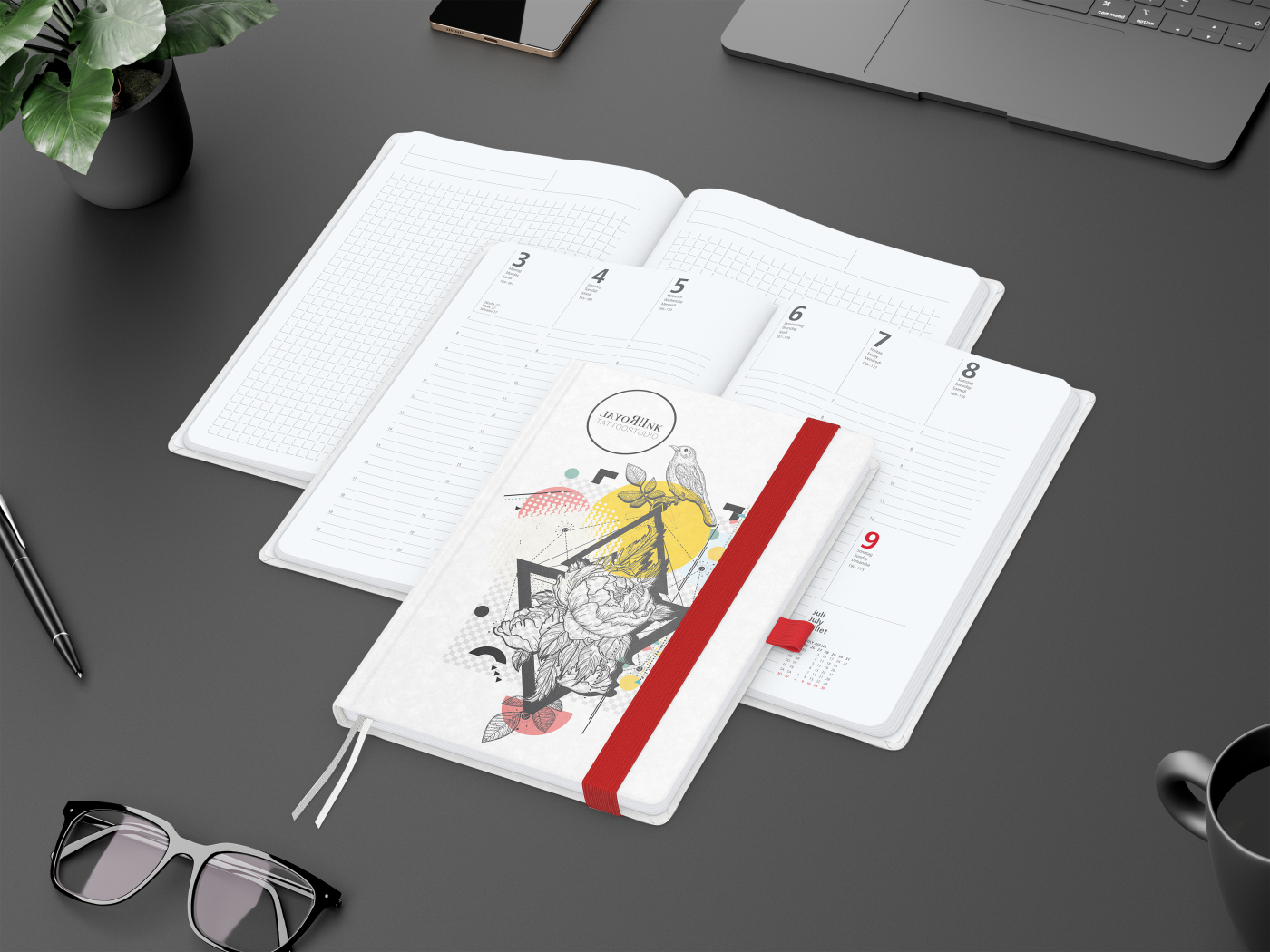 Wochenkalender vorne + Notizen hinten Match-Hybrid Papier-Hardcover, DIN A5, Einband-Material Naturpapier weiß