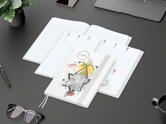 Wochenkalender vorne + Notizen hinten Match-Hybrid Papier-Hardcover, DIN A5, Einband-Material Naturpapier weiß