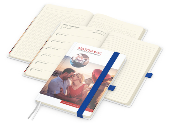 Wochenkalender links + Notizen rechts Match-Hybrid Papier-Hardcover A5, Einband-Material Papier glänzend