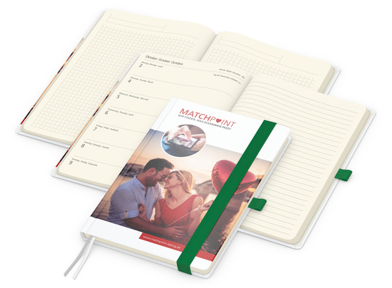Wochenkalender links + Notizen rechts Match-Hybrid Papier-Hardcover A5, Einband-Material Papier glänzend