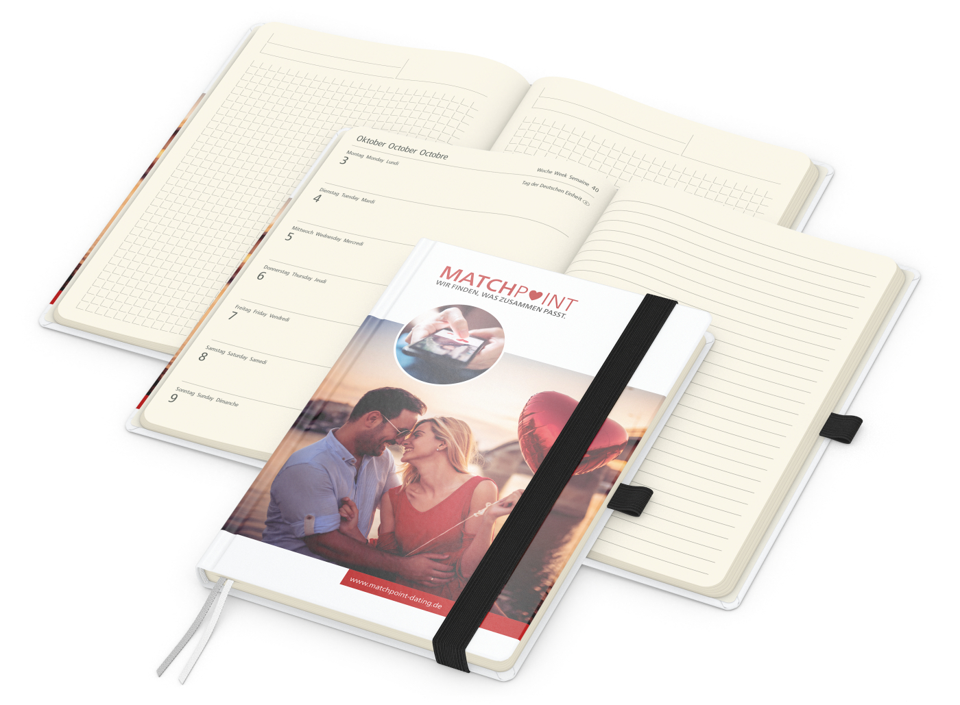 Wochenkalender links + Notizen rechts Match-Hybrid Papier-Hardcover A5, Einband-Material Papier glänzend