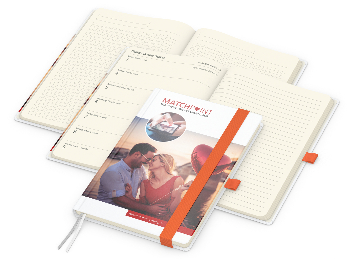 Wochenkalender links + Notizen rechts Match-Hybrid Papier-Hardcover A5, Einband-Material Papier glänzend