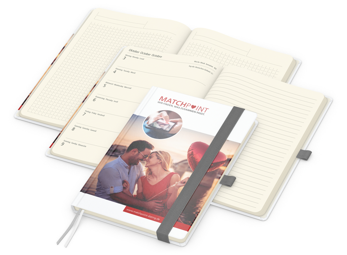 Wochenkalender links + Notizen rechts Match-Hybrid Papier-Hardcover A5, Einband-Material Papier glänzend