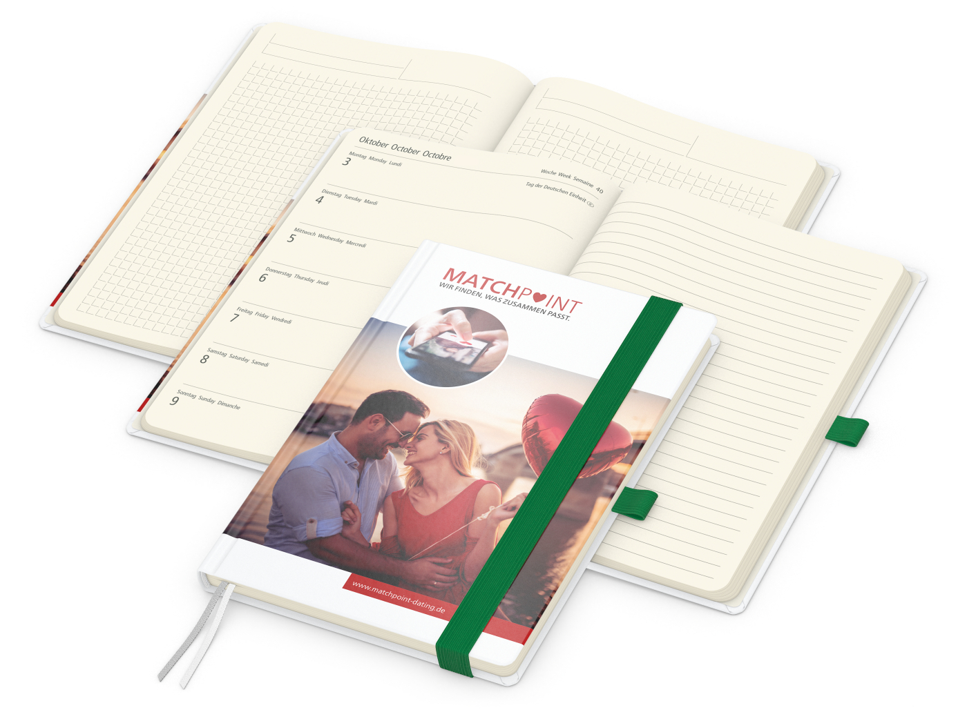 Wochenkalender links + Notizen rechts Match-Hybrid Papier-Hardcover A5, Einband-Material Papier matt