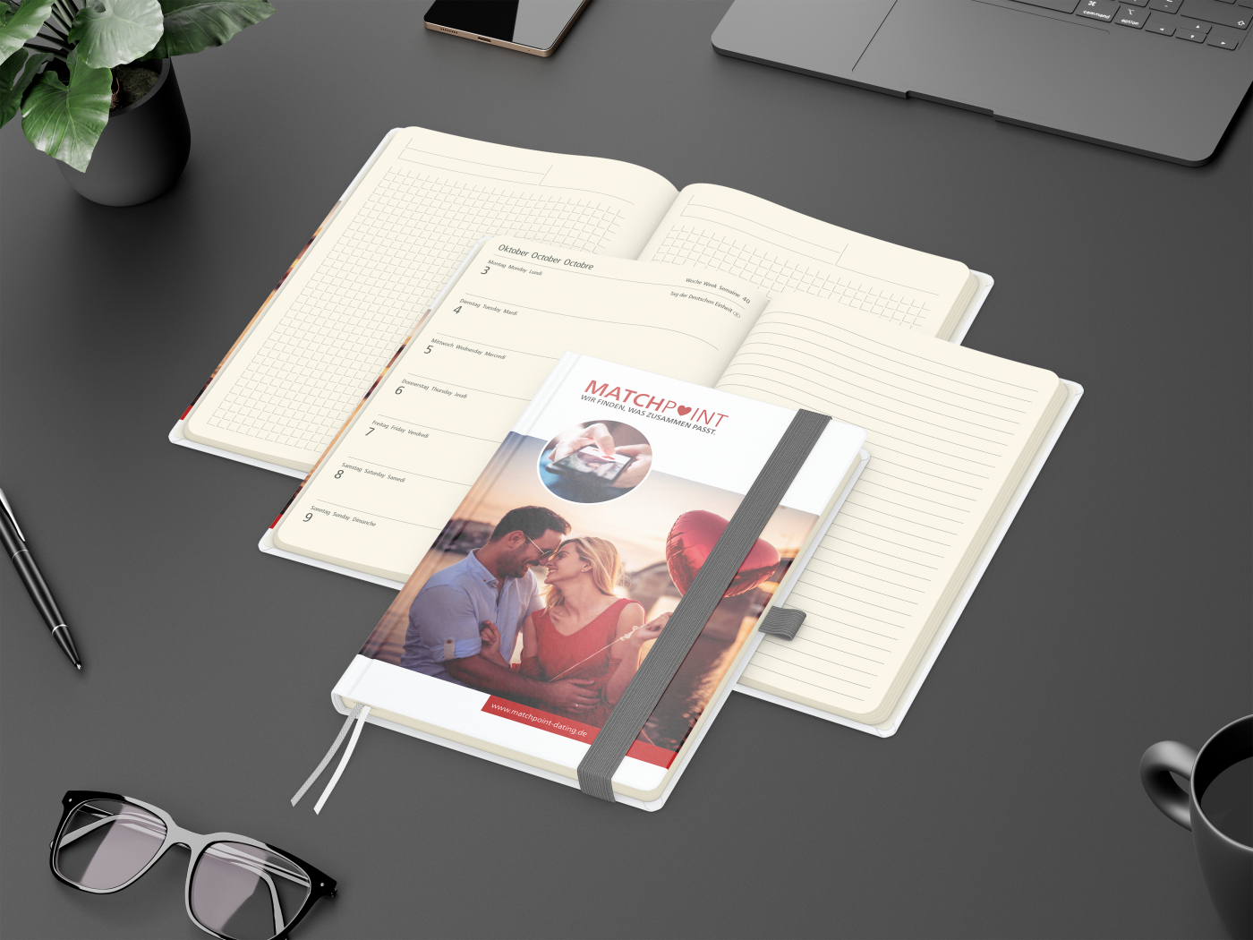 Wochenkalender links + Notizen rechts Match-Hybrid Papier-Hardcover A5, Einband-Material Papier matt