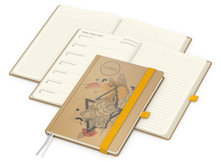 Wochenkalender links + Notizen rechts Match-Hybrid Papier-Hardcover A5, Einband-Material Naturpapier braun