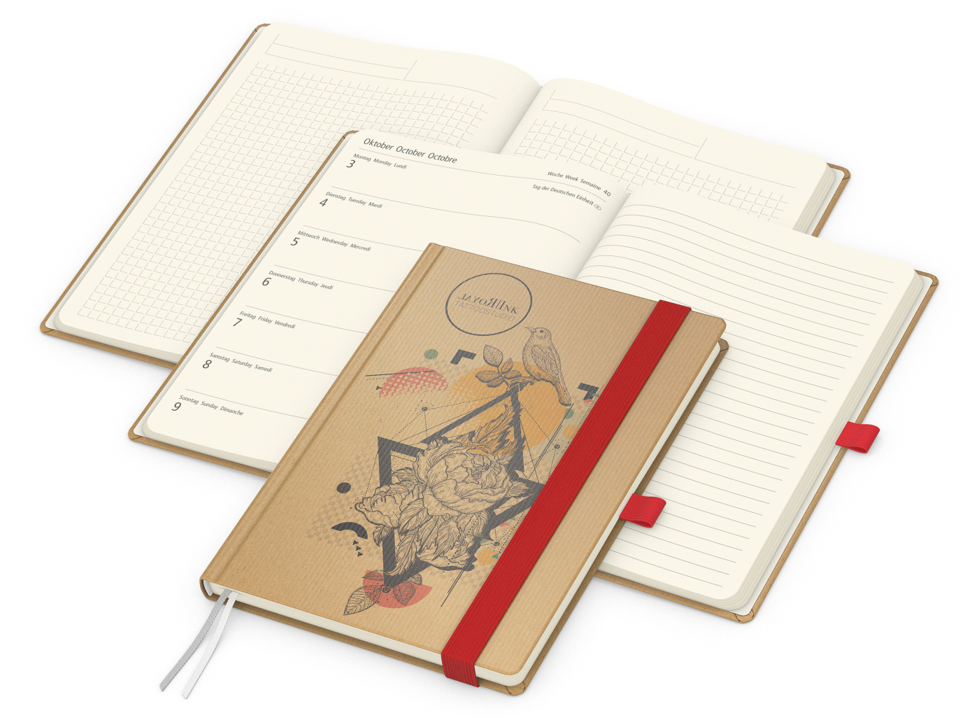 Wochenkalender links + Notizen rechts Match-Hybrid Papier-Hardcover A5, Einband-Material Naturpapier braun
