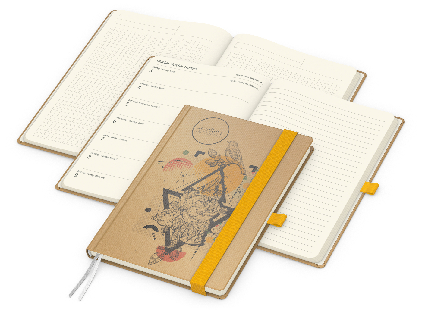 Wochenkalender links + Notizen rechts Match-Hybrid Papier-Hardcover A5, Einband-Material Naturpapier braun