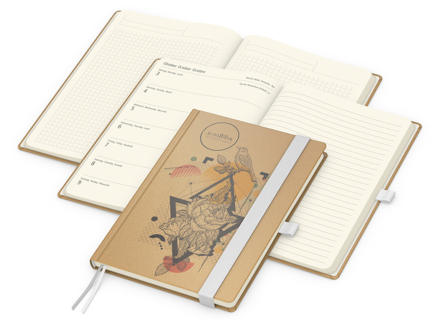 Wochenkalender links + Notizen rechts Match-Hybrid Papier-Hardcover A5, Einband-Material Naturpapier braun