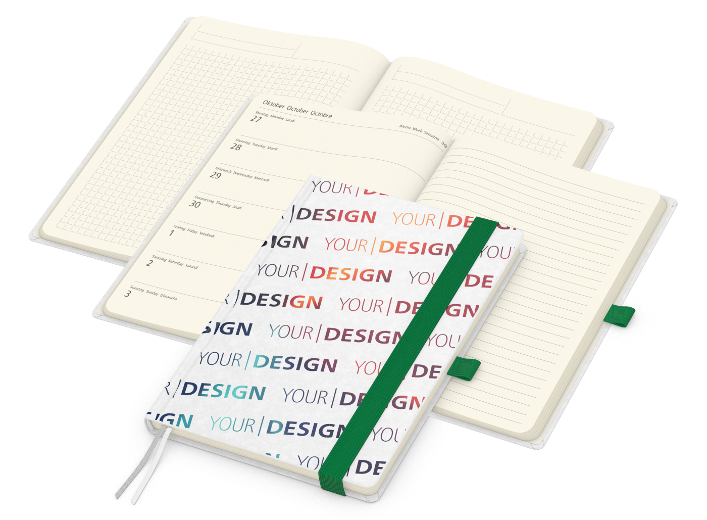 Wochenkalender links + Notizen rechts Match-Hybrid Papier-Hardcover A5, Einband-Material Naturpapier weiß
