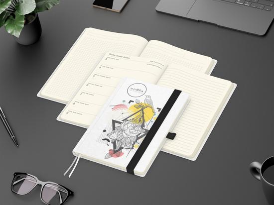 Wochenkalender links + Notizen rechts Match-Hybrid Papier-Hardcover A5, Einband-Material Naturpapier weiß