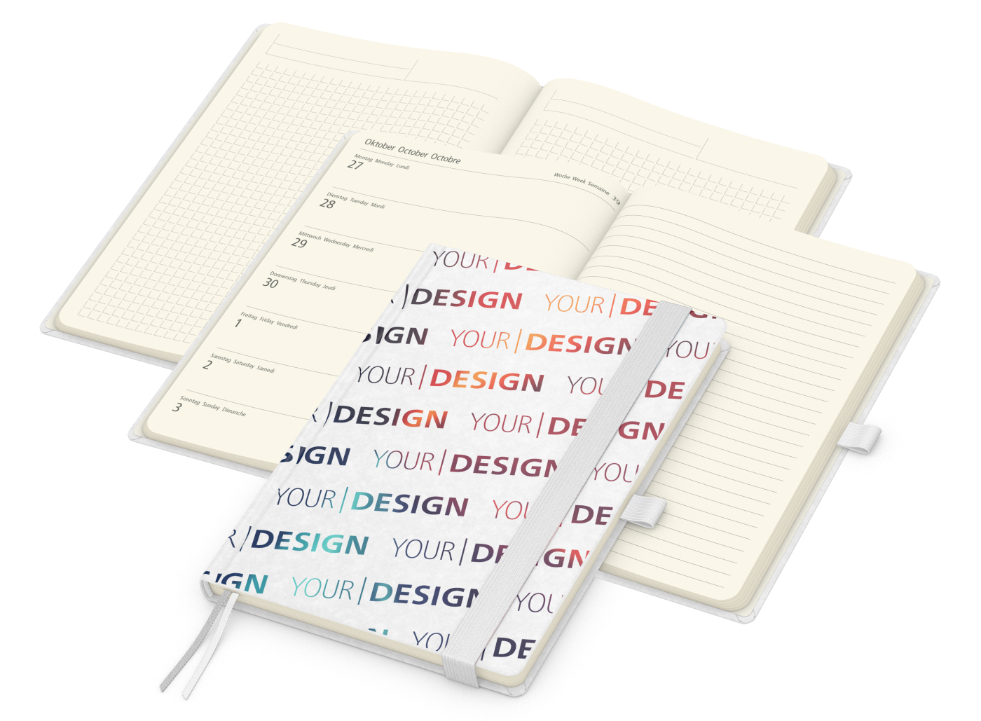 Wochenkalender links + Notizen rechts Match-Hybrid Papier-Hardcover A5, Einband-Material Naturpapier weiß