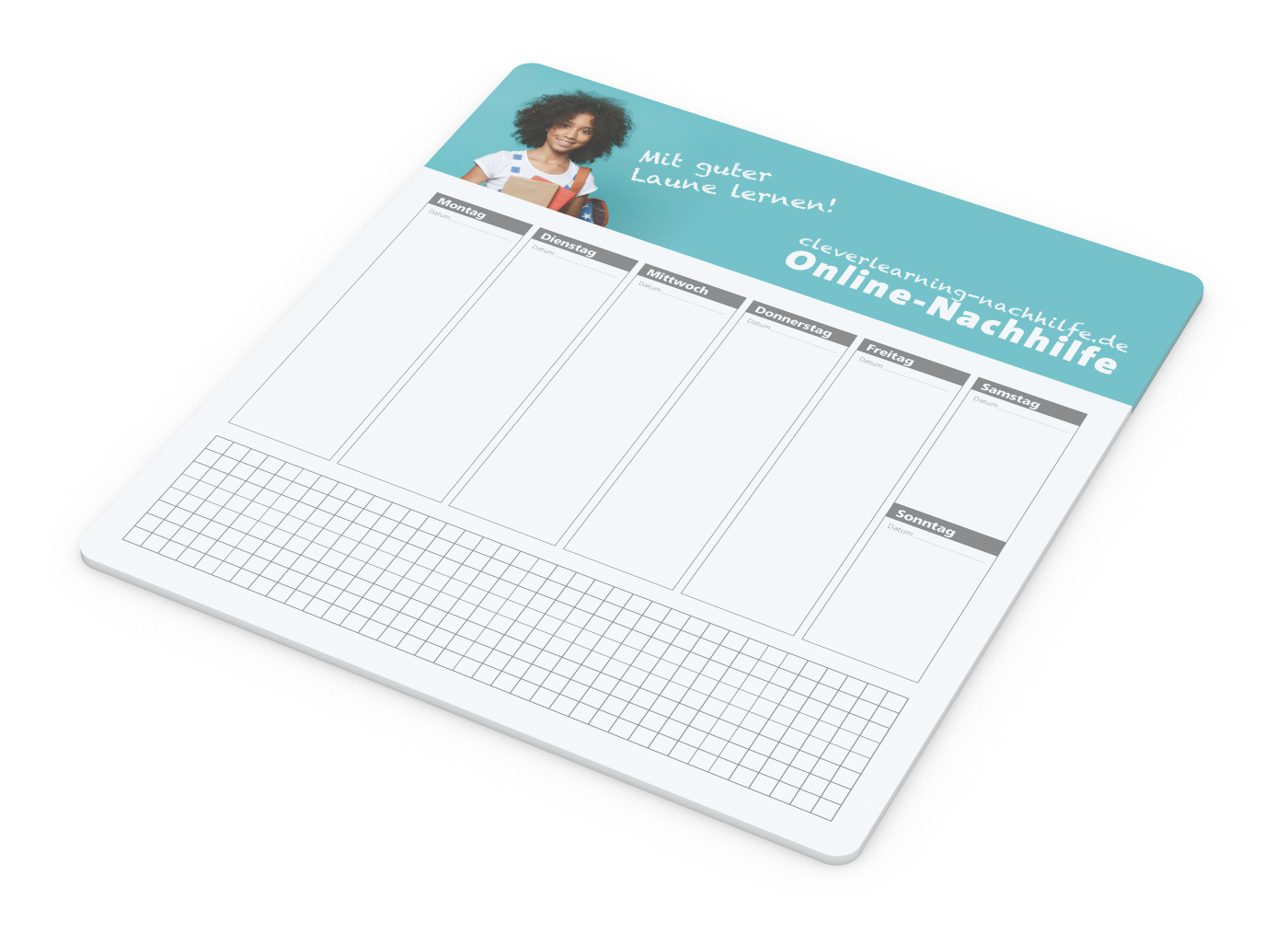 Haftnotiz-Mousepad Haftnotizblock extra groß, Haftzettel-Gestaltung Wochenplaner + Werbung am Kopf
