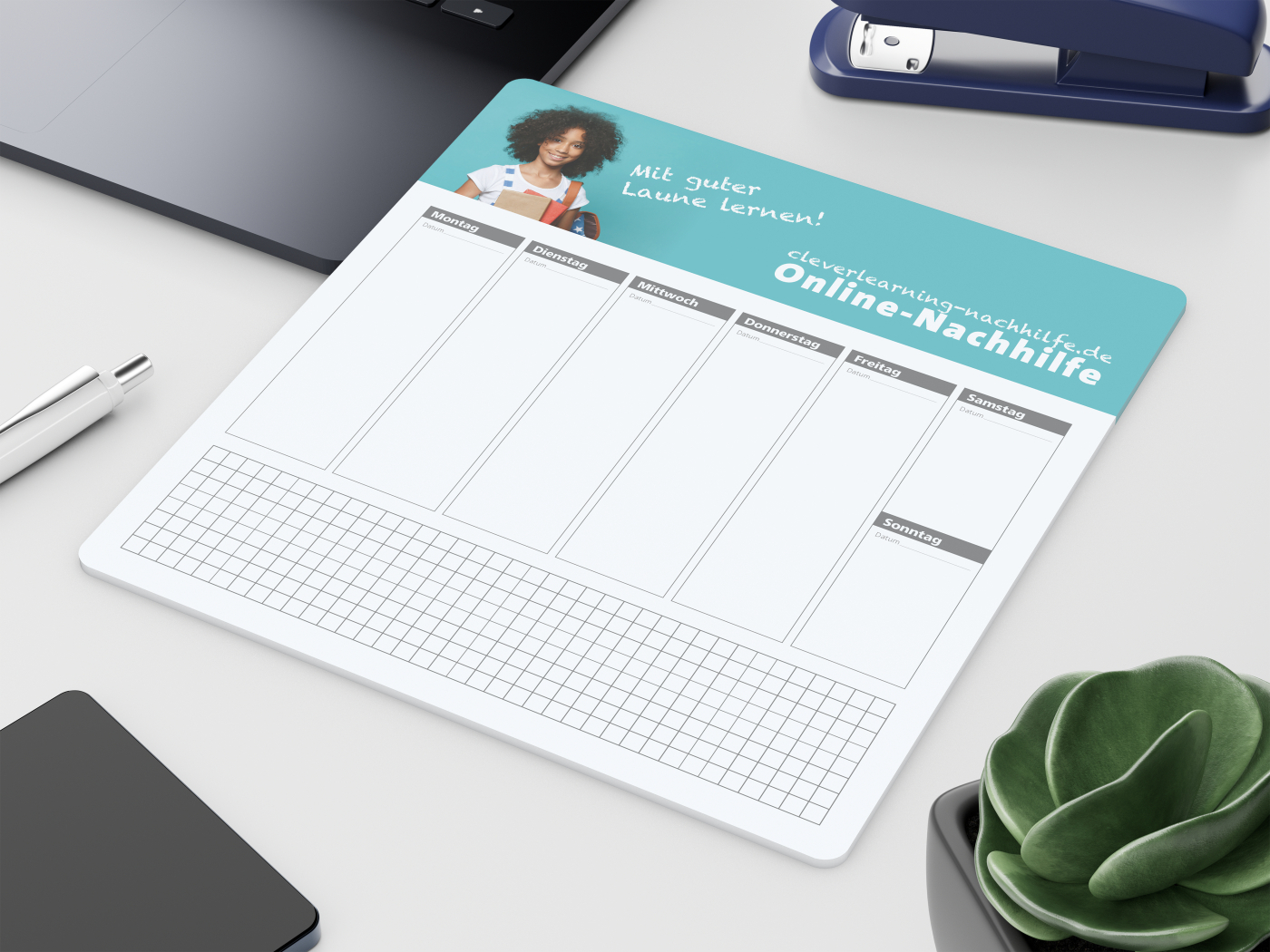 Haftnotiz-Mousepad Haftnotizblock extra groß, Haftzettel-Gestaltung Wochenplaner + Werbung am Kopf