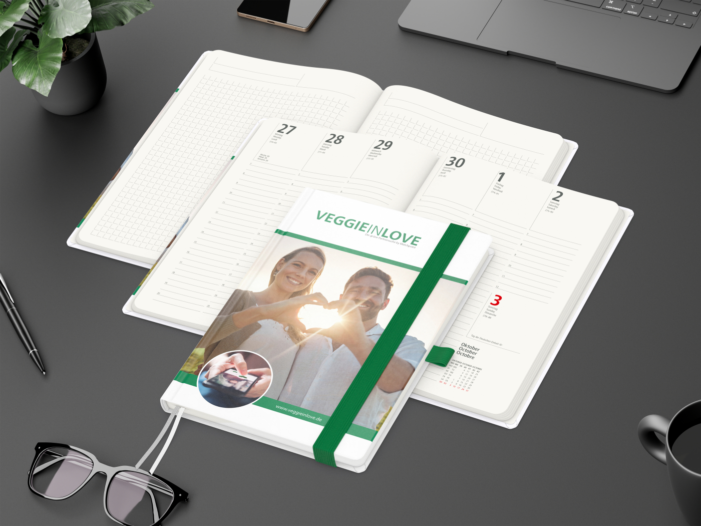 Wochenkalender vorne + Notizen hinten Match-Hybrid RECYCLING Papier-Hardcover A5, Einband-Material recyceltes Naturpapier