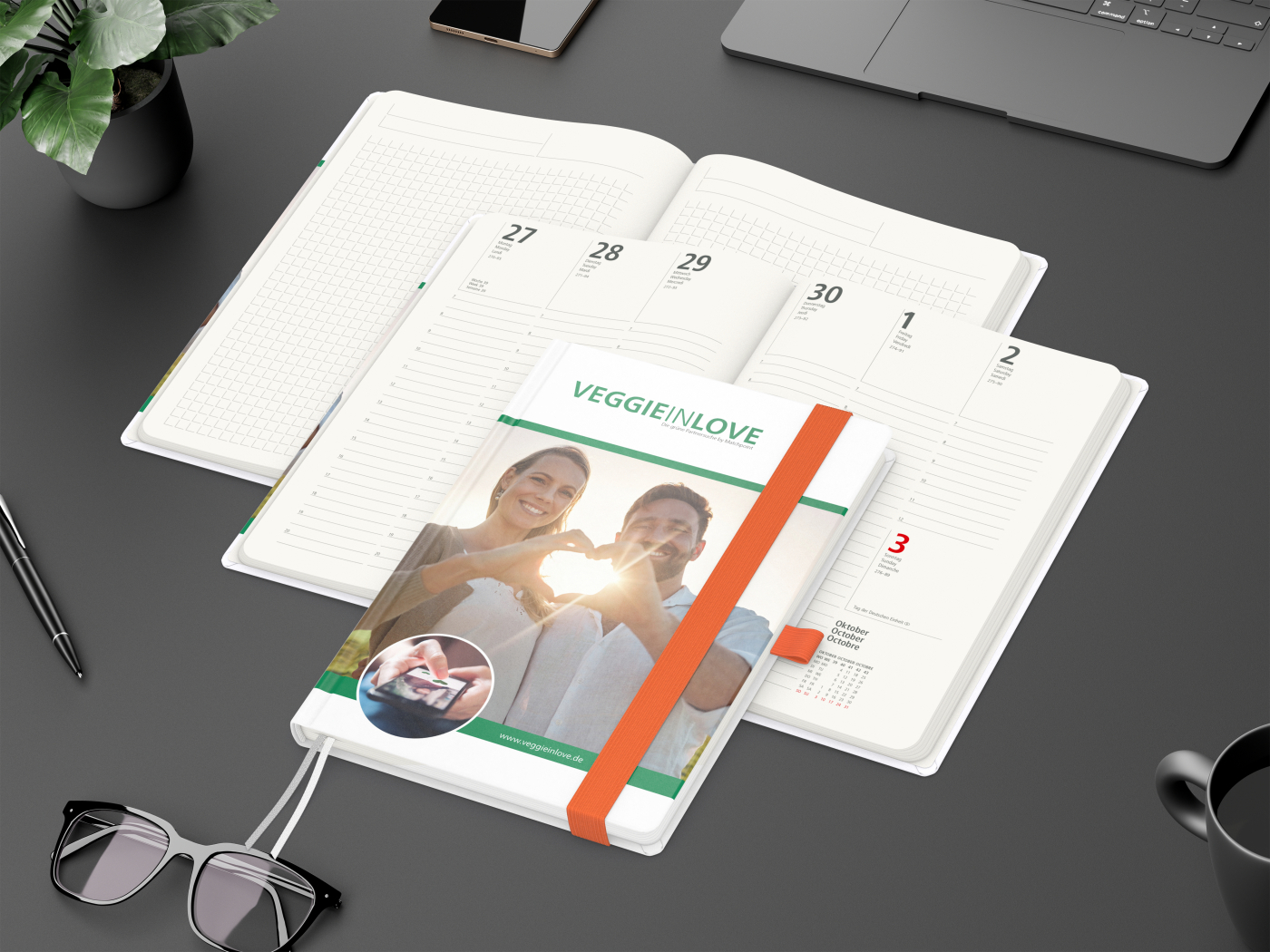 Wochenkalender vorne + Notizen hinten Match-Hybrid RECYCLING Papier-Hardcover A5, Einband-Material recyceltes Naturpapier