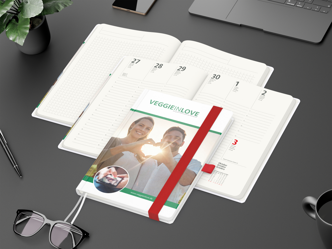 Wochenkalender vorne + Notizen hinten Match-Hybrid RECYCLING Papier-Hardcover A5, Einband-Material recyceltes Naturpapier
