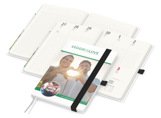 Wochenkalender vorne + Notizen hinten Match-Hybrid RECYCLING Papier-Hardcover A5, Einband-Material recyceltes Naturpapier