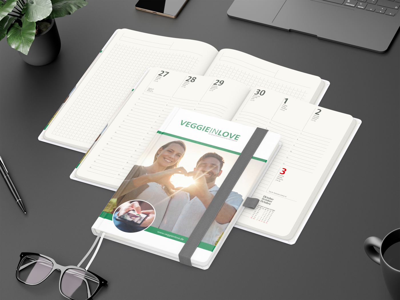 Wochenkalender vorne + Notizen hinten Match-Hybrid RECYCLING Papier-Hardcover A5, Einband-Material recyceltes Naturpapier