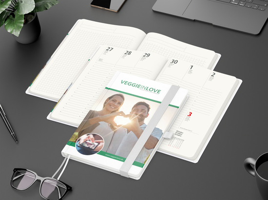 Wochenkalender vorne + Notizen hinten Match-Hybrid RECYCLING Papier-Hardcover A5, Einband-Material recyceltes Naturpapier