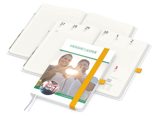 Wochenkalender vorne + Notizen hinten Match-Hybrid RECYCLING Papier-Hardcover A5, Einband-Material recyceltes Papier matt