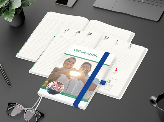 Wochenkalender vorne + Notizen hinten Match-Hybrid RECYCLING Papier-Hardcover A5, Einband-Material recyceltes Papier matt