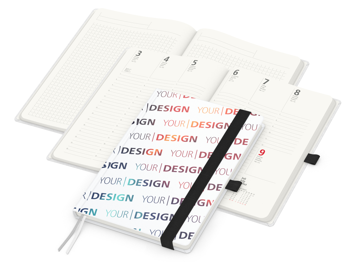 Wochenkalender vorne + Notizen hinten Match-Hybrid RECYCLING Papier-Hardcover A5, Einband-Material recyceltes Papier matt