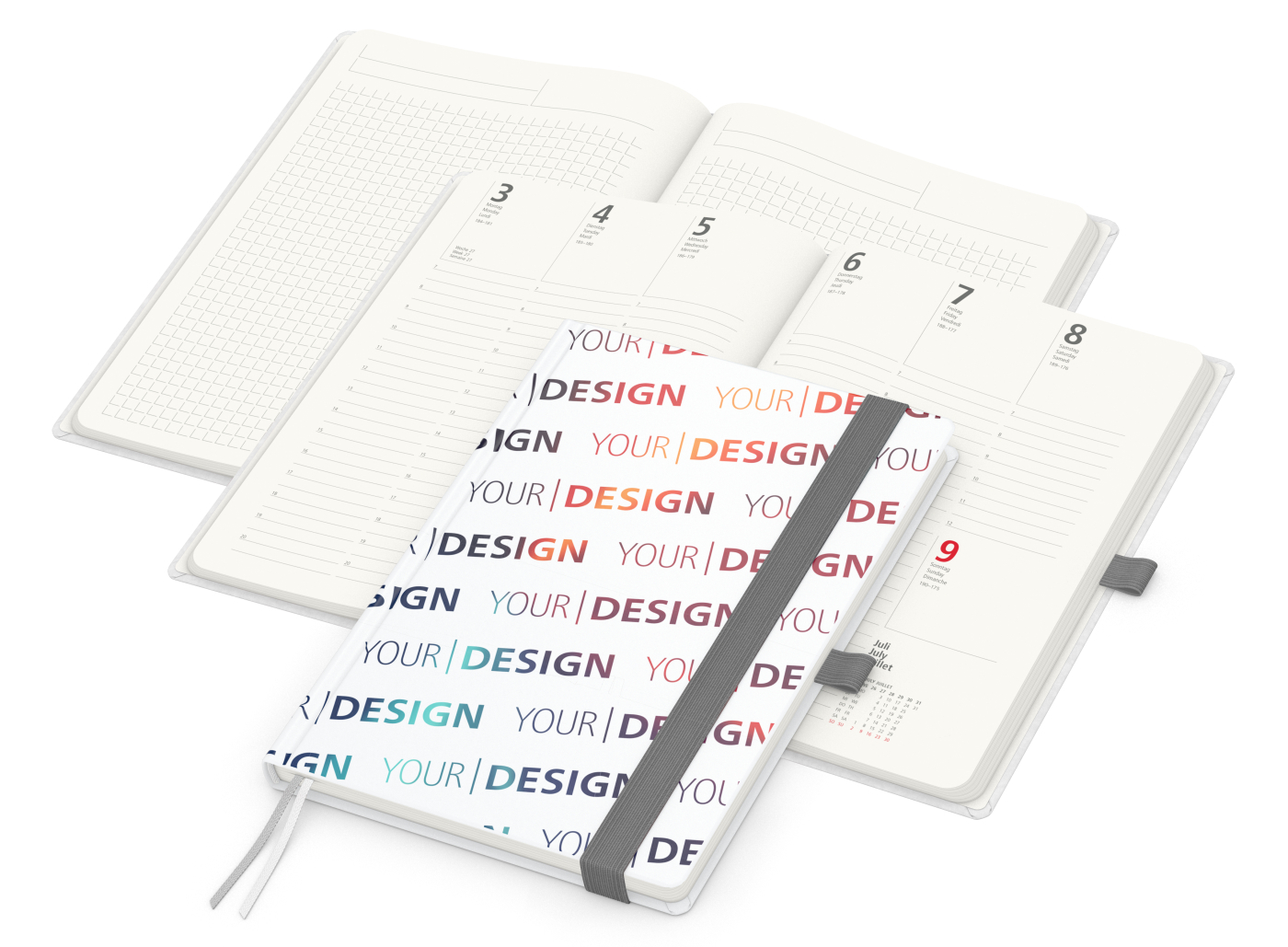 Wochenkalender vorne + Notizen hinten Match-Hybrid RECYCLING Papier-Hardcover A5, Einband-Material recyceltes Papier matt
