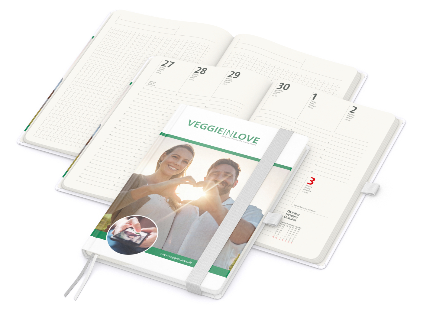 Wochenkalender vorne + Notizen hinten Match-Hybrid RECYCLING Papier-Hardcover A5, Einband-Material recyceltes Papier matt
