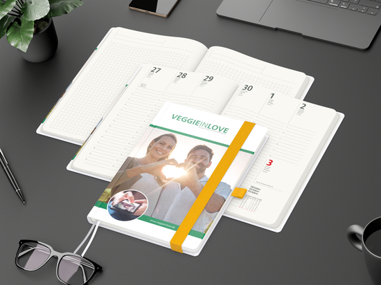 Wochenkalender vorne + Notizen hinten Match-Hybrid RECYCLING Papier-Hardcover A5, Einband-Material recyceltes Papier matt