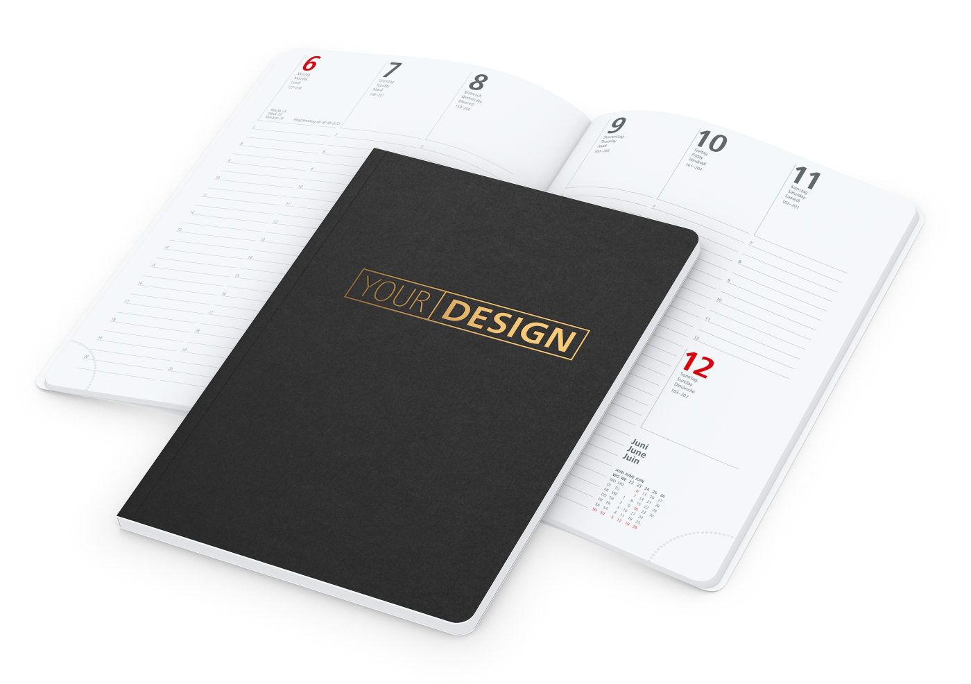 Wochenkalender Prestige-Flexx A5 Naturkarton-Softcover schwarz, Goldprägung inkl.