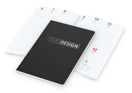 Wochenkalender Prestige-Flexx A5 Naturkarton-Softcover schwarz, Silberprägung inkl.