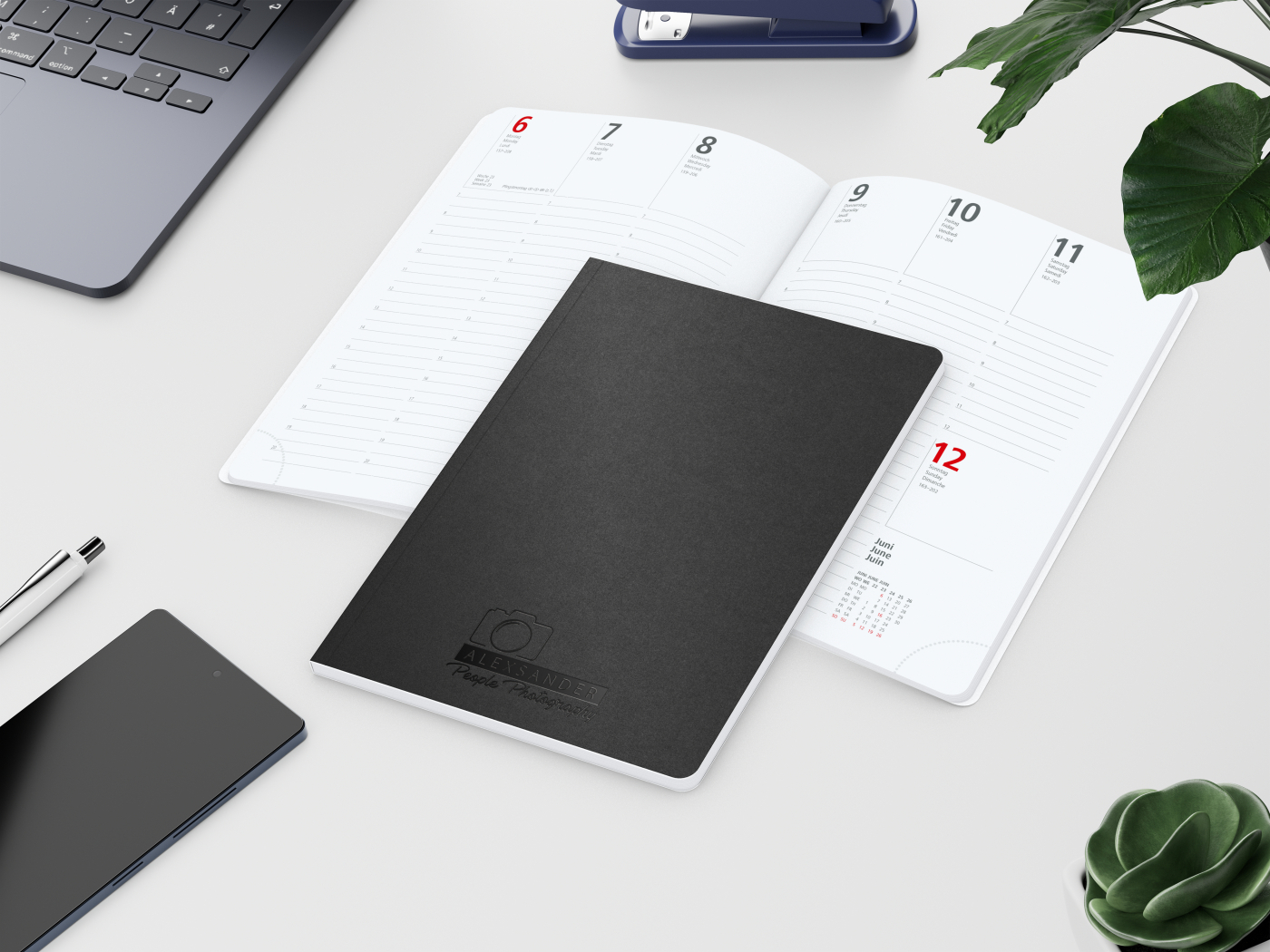 Wochenkalender Prestige-Flexx A5 Naturkarton-Softcover schwarz, Prägung schwarz-glänzend inkl.