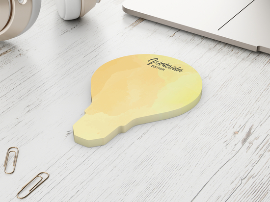 Haftnotizblock Form 100 × 72 mm formgestanzt, Blattanzahl 50, Formstanzung Glühbirne