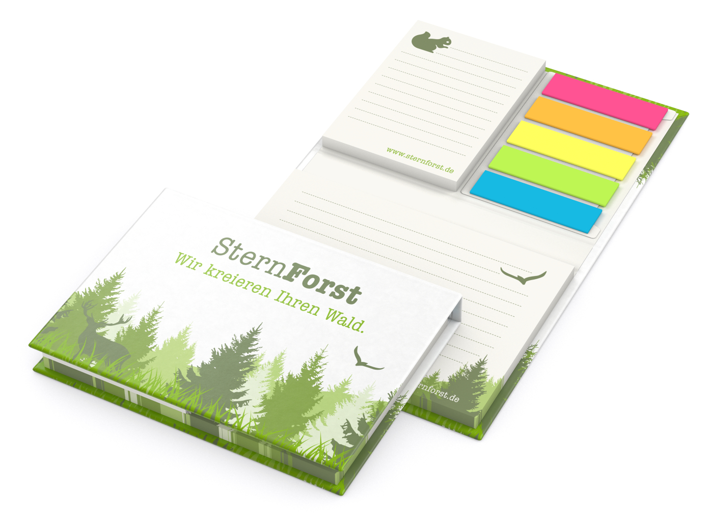 Haftnotiz-Set Brüssel RECYCLING 50/50 Haftzettel Umschlag recycelt, Haftzettel/Umschlag bedruckt/Naturpapier-Hardcover