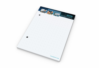 Schreibblock Seiten individuell gestaltbar, Papierformat/Abheftlochung DIN A6 / 2-fach, Blattanzahl 50