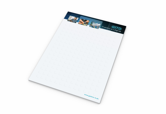 Schreibblock Seiten individuell gestaltbar, Papierformat/Abheftlochung DIN A6 / ohne, Blattanzahl 25