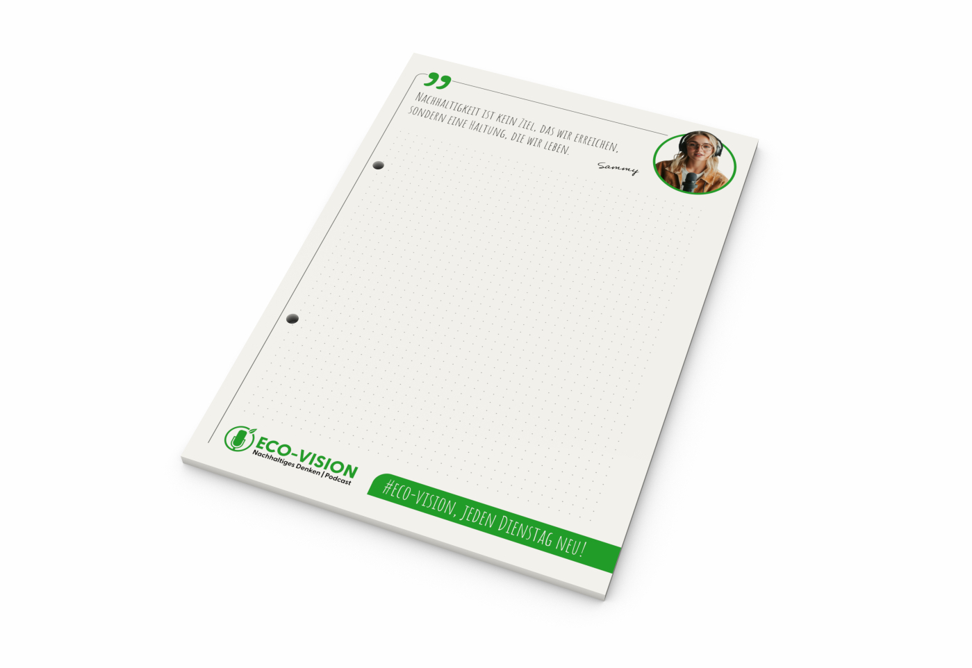 Schreibblock RECYCLING Seiten individuell gestaltbar, Papierformat/Abheftlochung DIN A5 / 2-fach, Blattanzahl 50