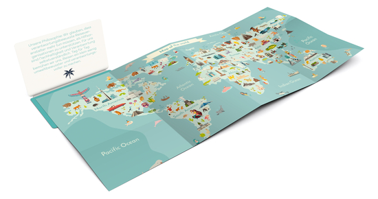 Faltplan Concept-Card Small RECYCLING 85 × 55 mm Naturkarton-Umschlag, Faltplan 24 Kacheln (308 × 141 mm)