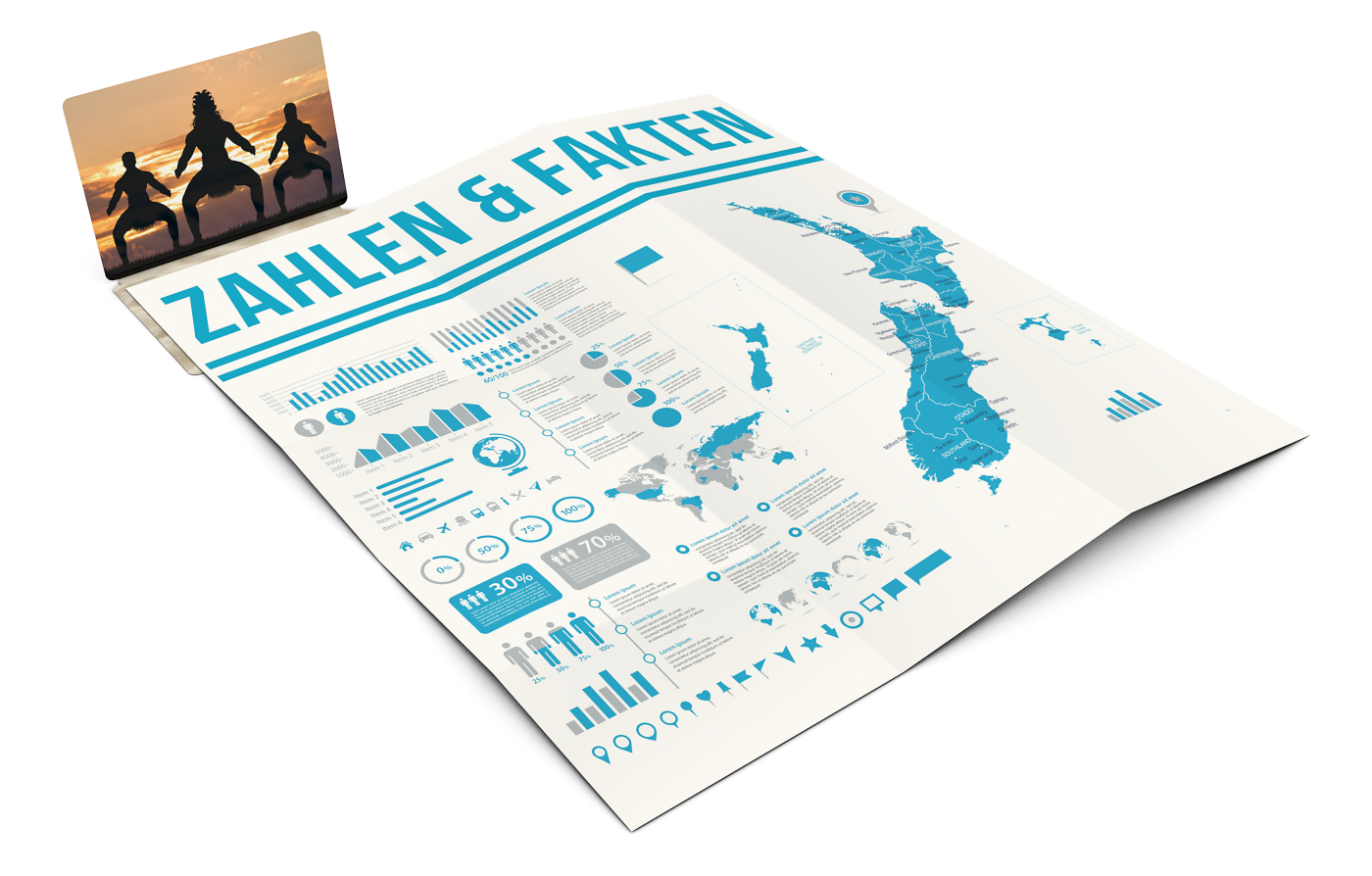 Faltplan Concept-Card Large RECYCLING 100 × 72 mm Naturkarton-Umschlag, Faltplan 30 Kacheln (276 × 320 mm)